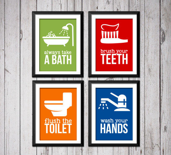 Kids Bathroom Sign
 Kids Bathroom Art Prints Bathroom rules from