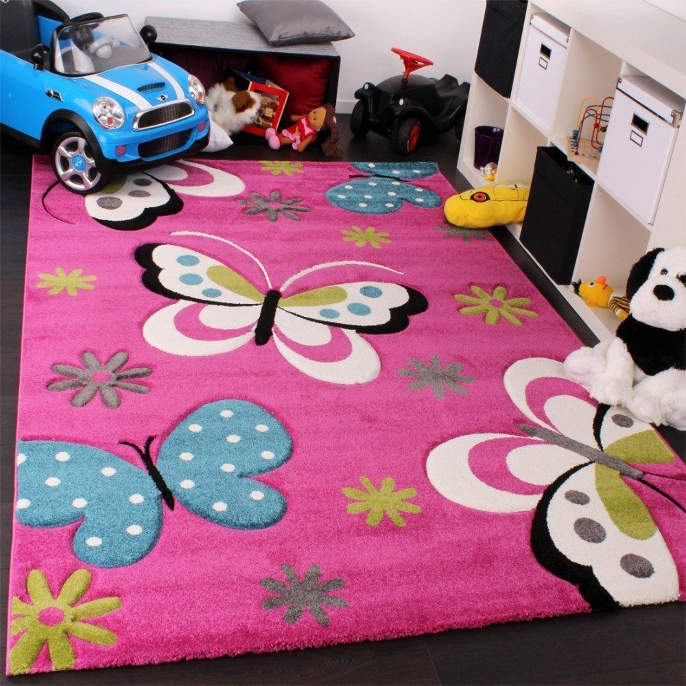 Kids Bedroom Rugs
 Kids Pink Rug Carpet Butterfly Design Modern Childrens