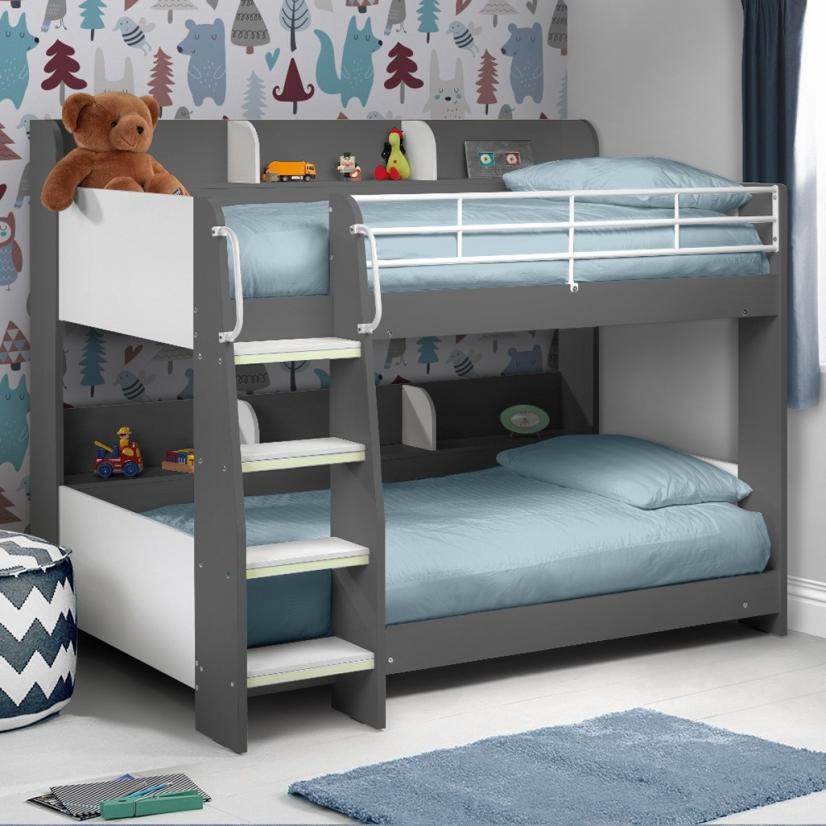 Kids Bunk Beds With Storage
 Domino Grey Wooden and Metal Kids Storage Bunk Bed