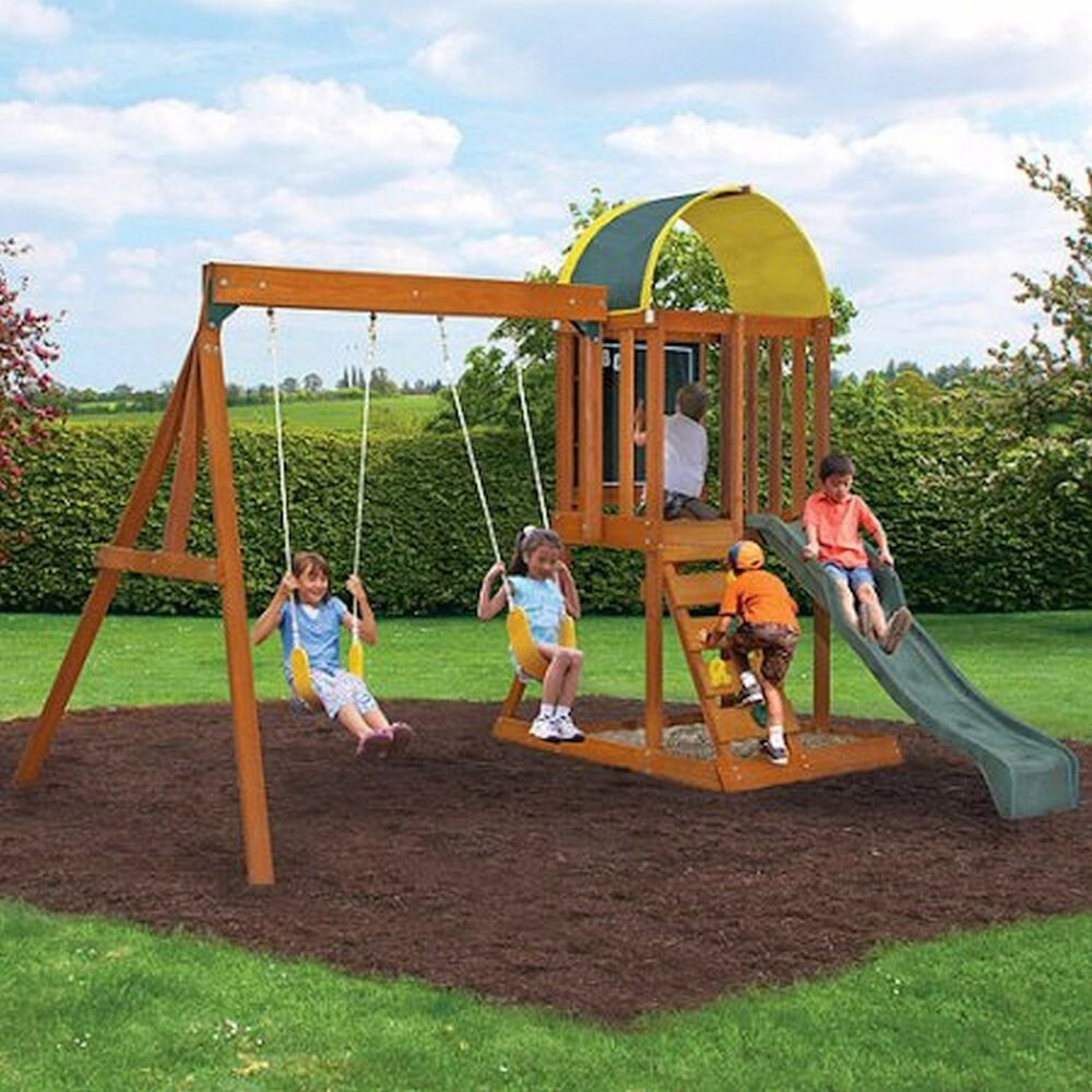 Kids Outdoor Playground
 Wooden Outdoor Swing Set Playground Swingset Playset Kids