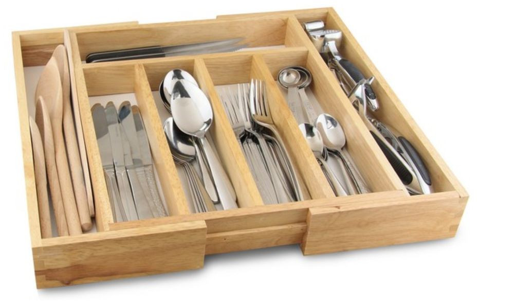 Kitchen Utensil Organizer
 Expandable Wooden Cutlery Holder Tray Kitchen Utensil