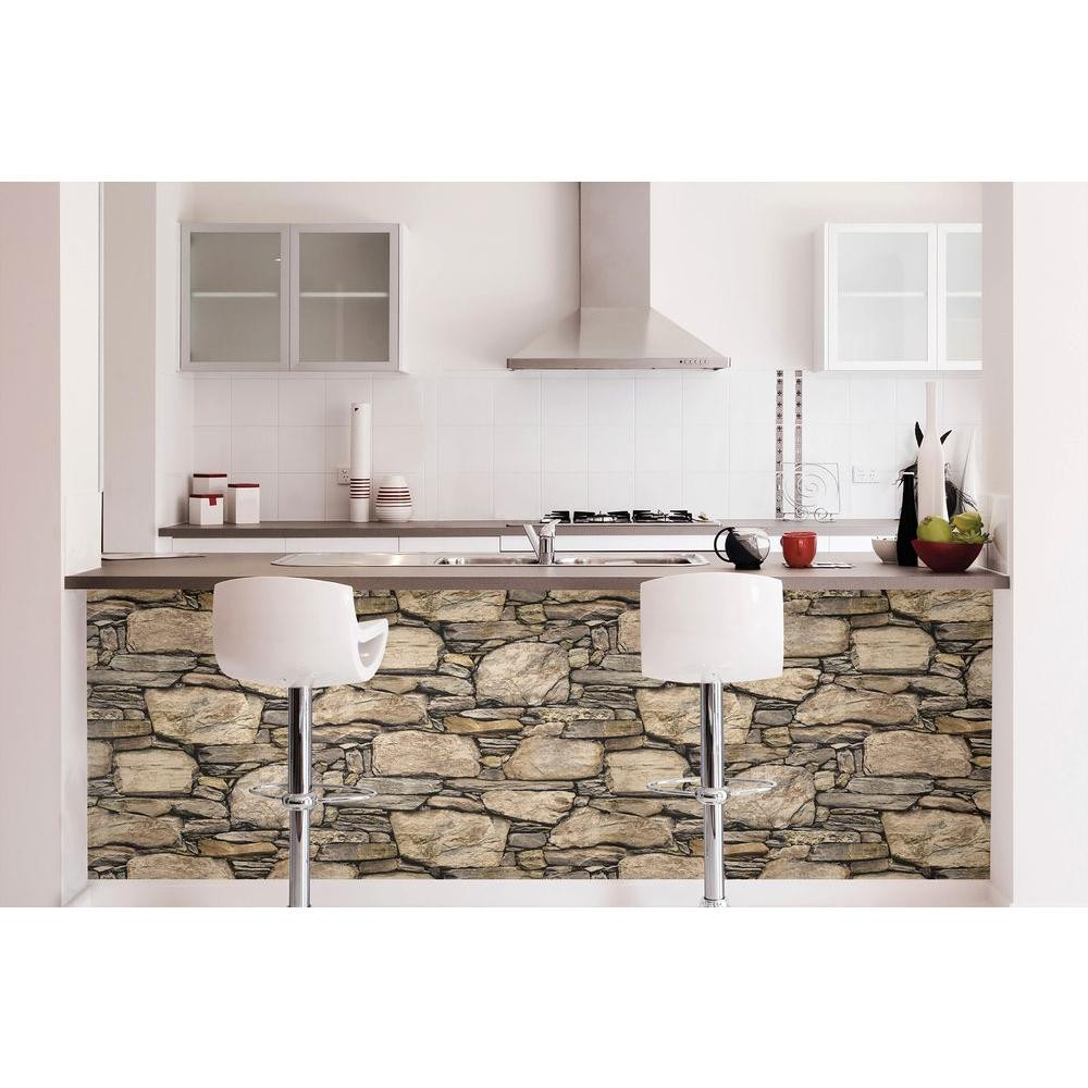 Kitchen Wallpaper Home Depot
 NuWallpaper Brown Hadrian Stone Wall Peel and Stick