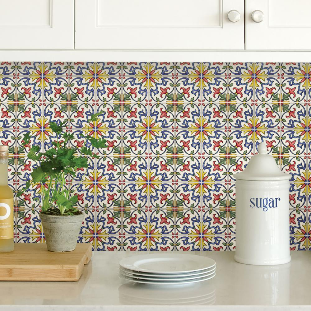 Kitchen Wallpaper Home Depot
 Wall Pops Multi Color Tuscan Tile Peel Stick Backsplash
