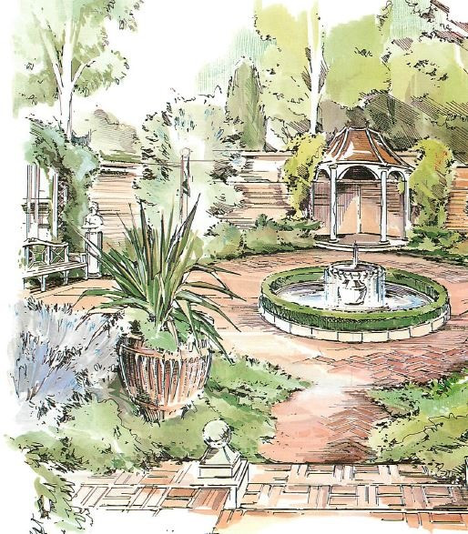 Landscape Fountain Sketch Georgian Garden Designs – The Gardening Bible