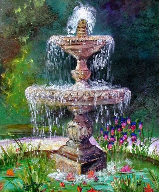 Landscape Fountain Sketch "Fountain In French Garden Painting by Ginette" by Ginette