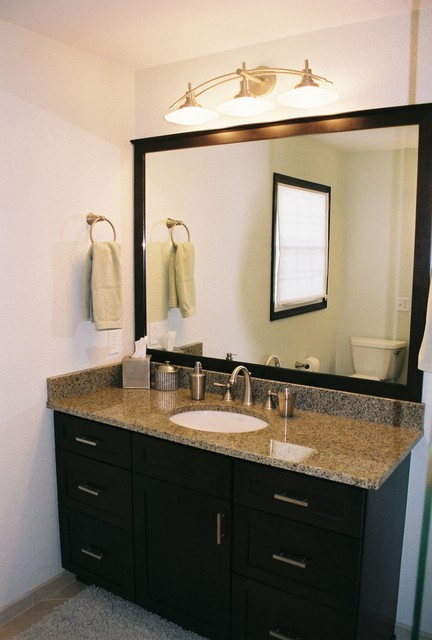 Large Framed Mirrors For Bathroom
 Framed Mirror with Espresso Cabinetry