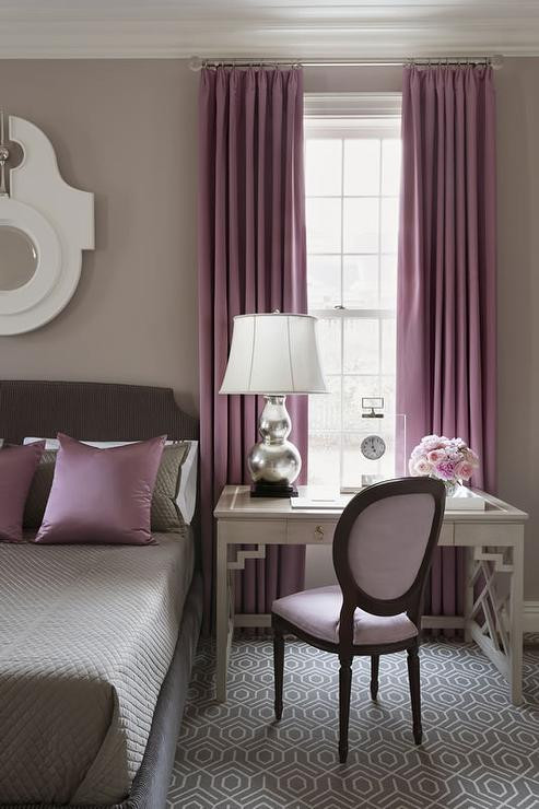 Lavender Bedroom Walls
 Gray Lattice Desk as Nightstand and Silver Double Gourd