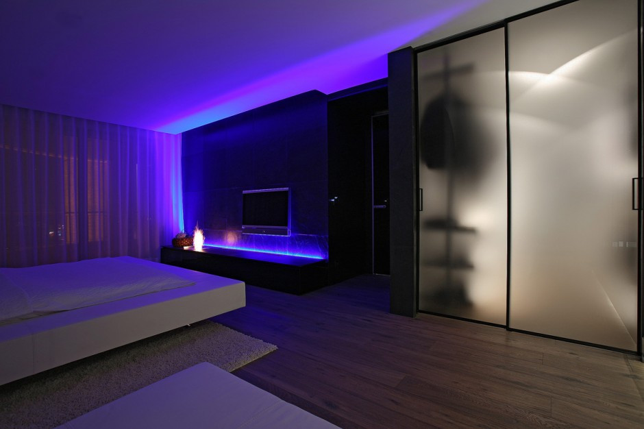 Led Lighting For Bedroom
 Bold Contrasts Break The Monochrome Décor A Chic Apartment