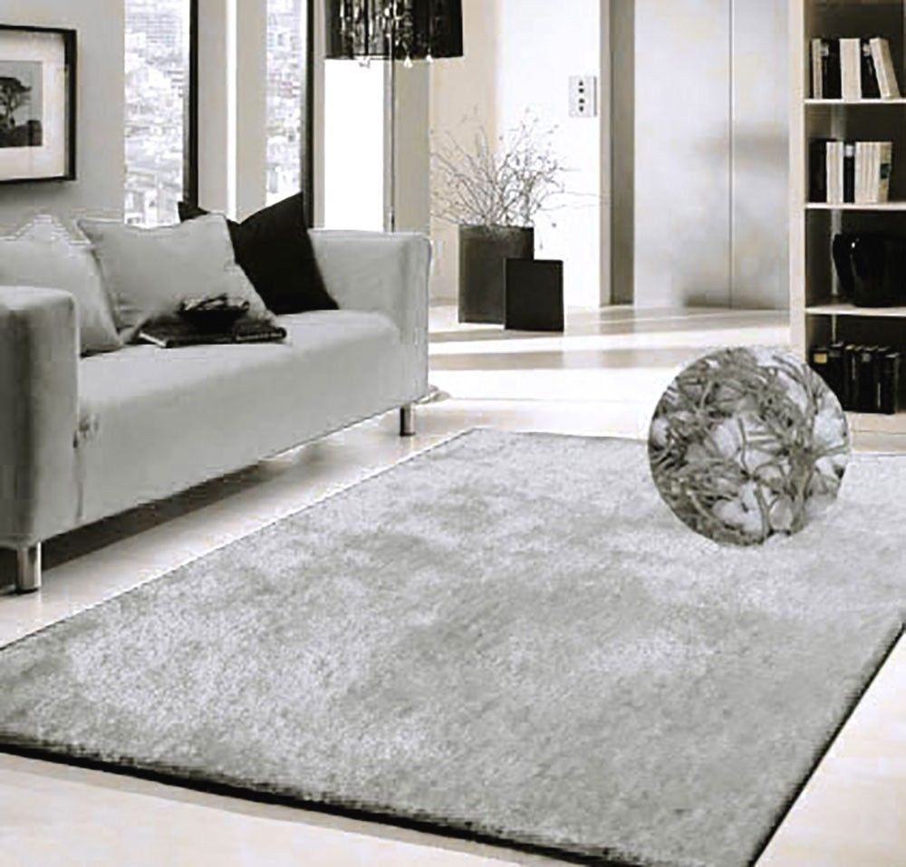 Living Room Area Rugs
 MODERN CONTEMPORARY SHAGGY AREA RUG 5 x7 SILVER SOLID