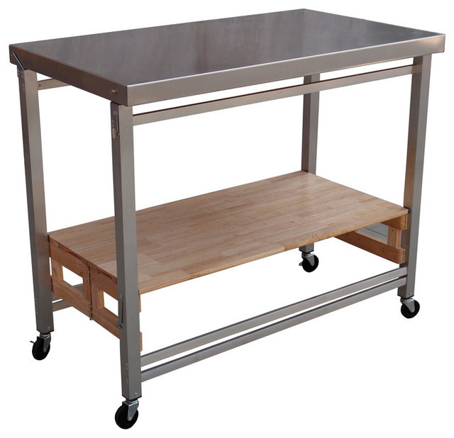 Modern Kitchen Cart
 X Folding Island Stainless Steel and Wood Modern