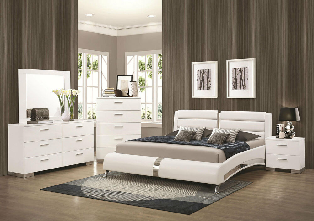 Modern Platform Bedroom Sets
 STANTON Ultra Modern 5pcs Glossy White King Size Platform