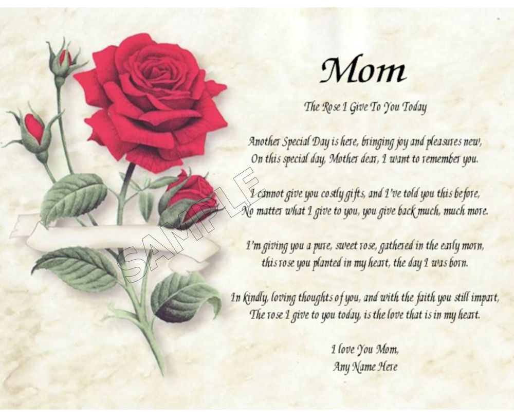 Mother's Day Memorial Gifts
 MOM ROSE I GIVE TO YOU PERSONALIZED ART POEM MEMORY