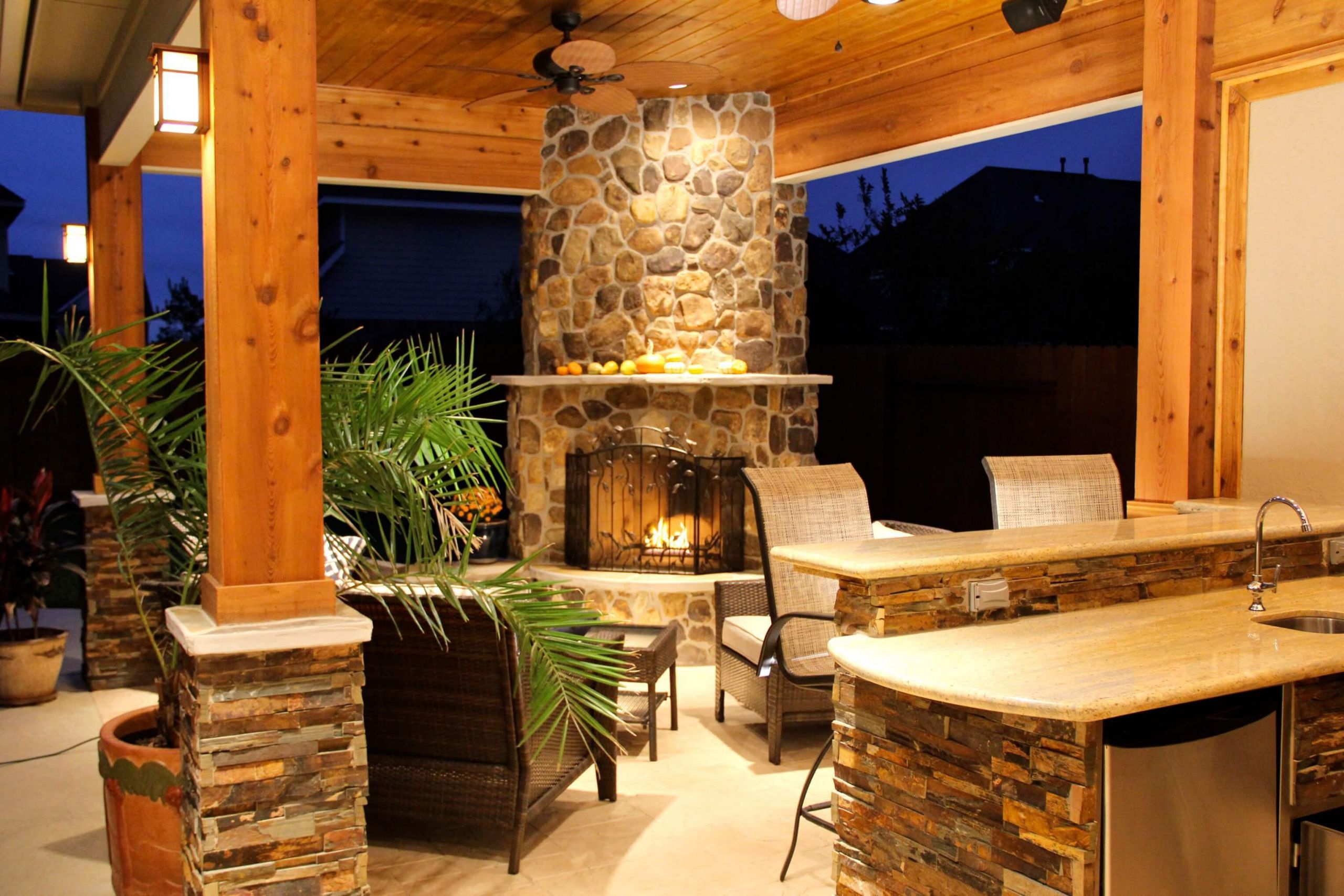 Outdoor Kitchen Fireplace
 Patio Cover With Fireplace & Kitchen In Firethorne Texas