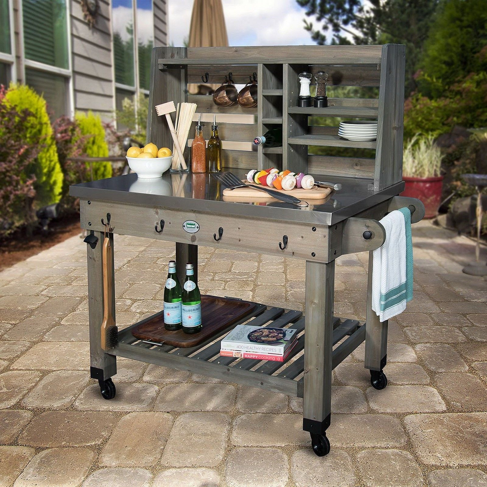 Outdoor Kitchen Prep Station
 New Rolling Outdoor Kitchen Grill Prep Work Station Mobile