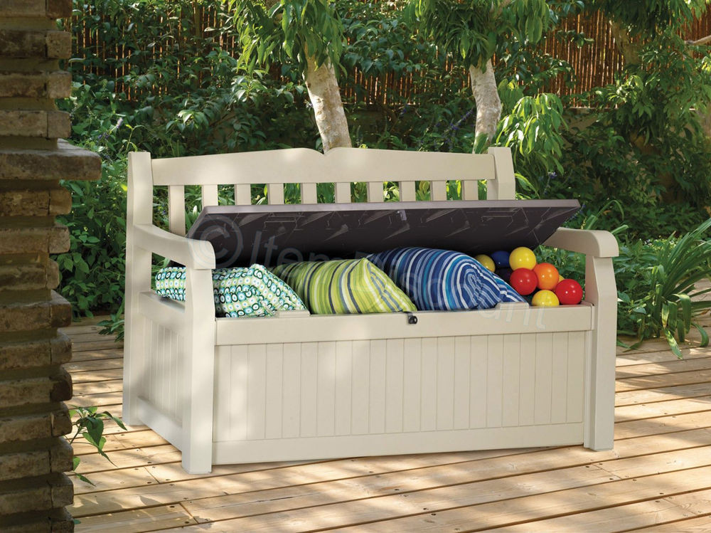 Outdoor Storage Bench Waterproof
 70 Gallon Plastic Garden Patio Storage Bench Chair Deck