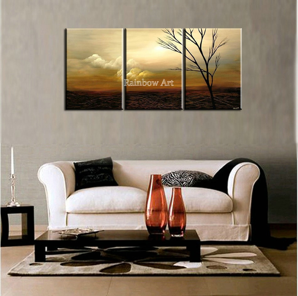 Paintings For Living Room
 3 piece scenery drawing modern picture wall art handmade