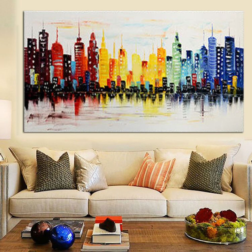 Paintings For Living Room
 Modern City Canvas Abstract Painting Print Living Room Art