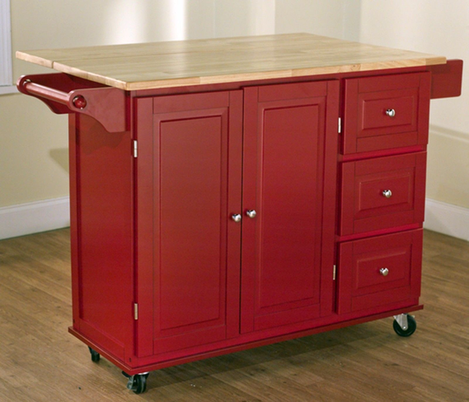 Red Kitchen Storage Cabinet
 Red Kitchen Cart Island Rolling Storage Cabinet Wood