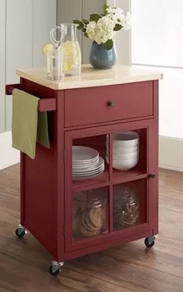 Red Kitchen Storage Cabinet
 Red Kitchen Island Cart Storage Cabinet Rolling Pine Top