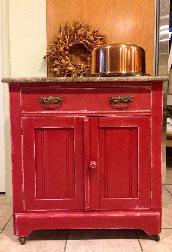Red Kitchen Storage Cabinet
 Red Brick Painted Antique Cabinet Wash Stand
