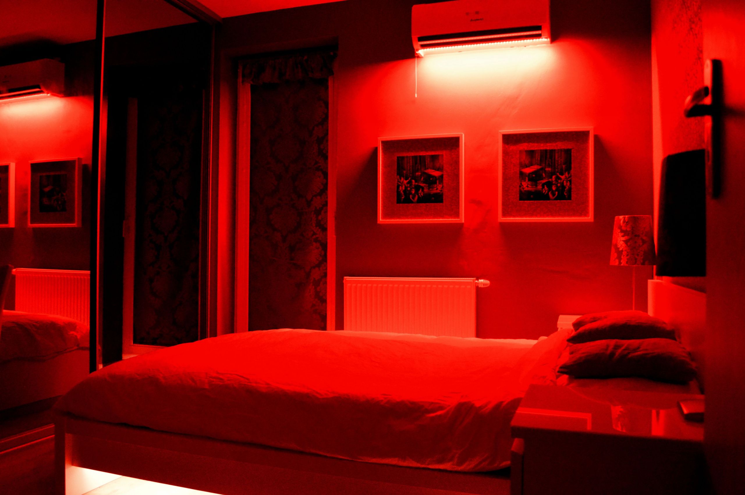Red Light Bulb In Bedroom
 Brothel red classical bedroom with red light