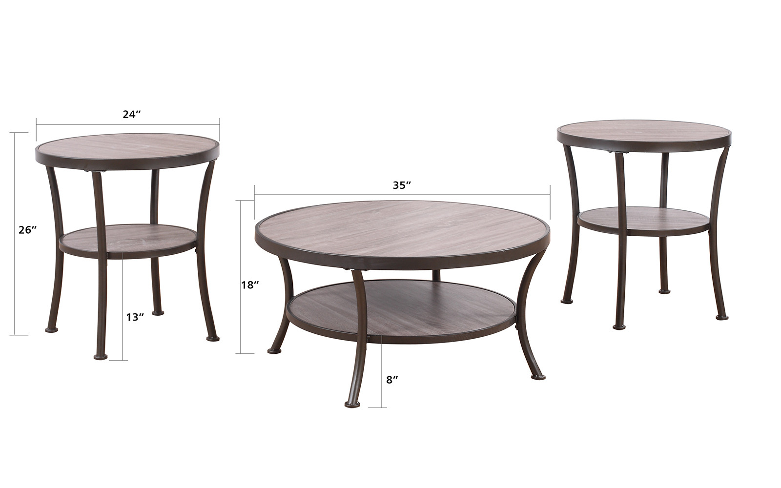 Round Living Room Table
 3 Piece Modern Round Coffee Table and 2 End Tables Living