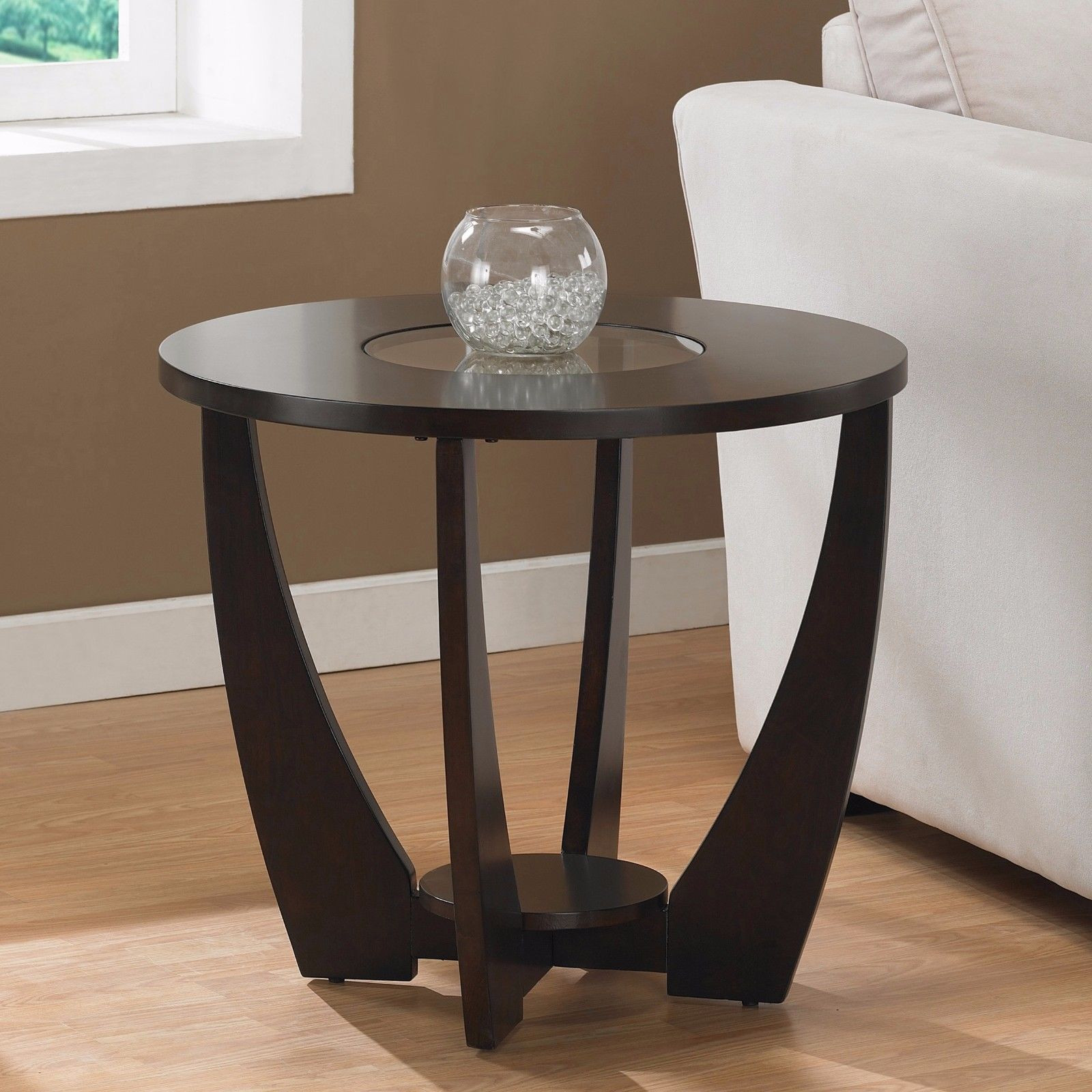 Round Living Room Table
 Dark Brown Round End Table with Glass Top Living Room