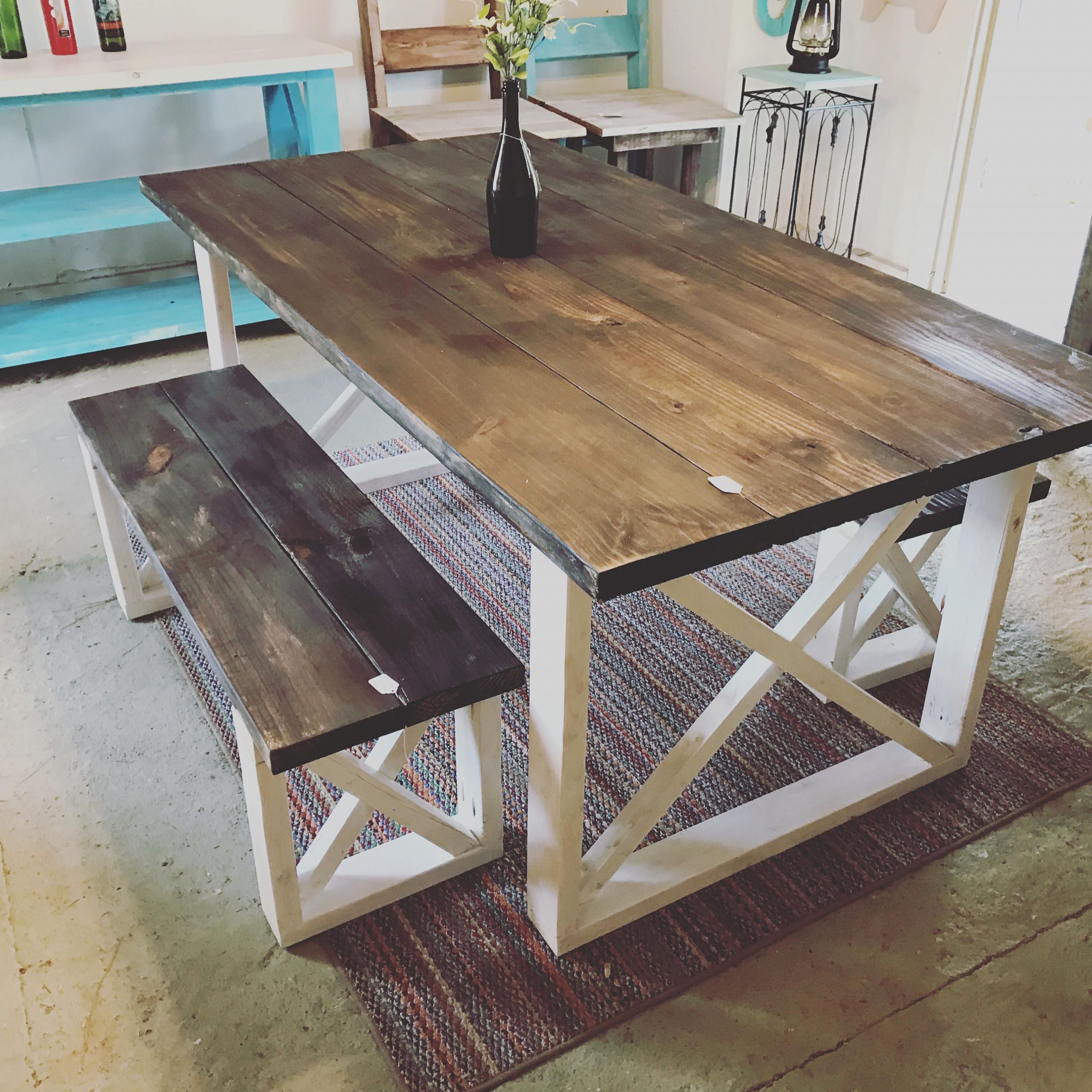 Rustic Farmhouse Kitchen Table
 Rustic Farmhouse Table With Benches with Dark Walnut Top