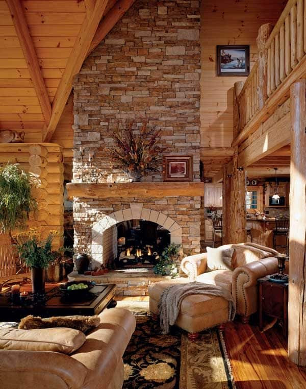 Rustic Living Room With Fireplace
 38 Rustic Country Cabins With A Stone Fireplace For A