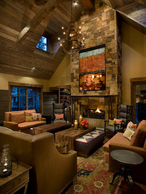 Rustic Living Room With Fireplace
 Tv Over Fireplace Home Design Ideas Remodel and