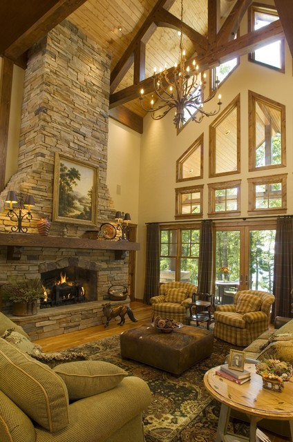 Rustic Living Room With Fireplace
 Great Room