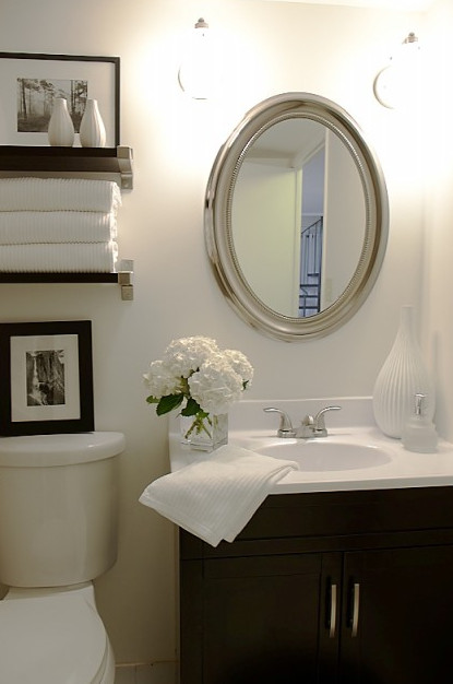 Small Bathroom Mirror Ideas
 Floating Shelves Flanking Bathroom Mirror Design Ideas