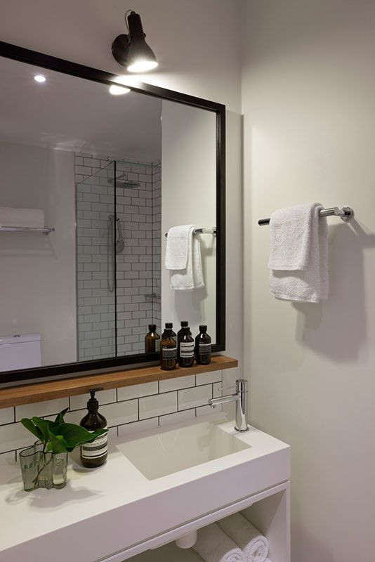 Small Bathroom Mirror Ideas
 Small wood shelf under mirror HASSELL