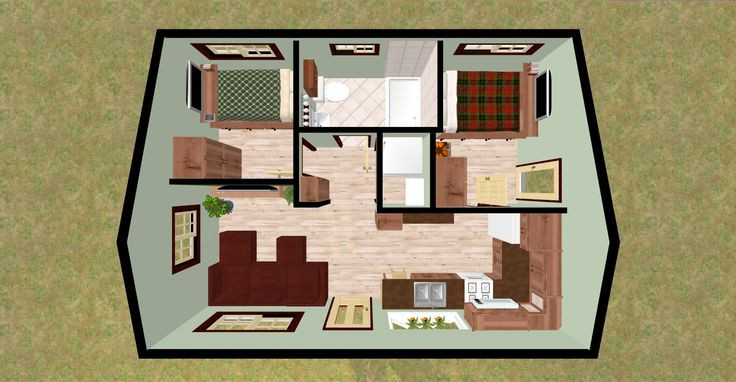 Small Two Bedroom House
 cozyhomeplans 432 sq ft Small House "Firefly" 3D Top