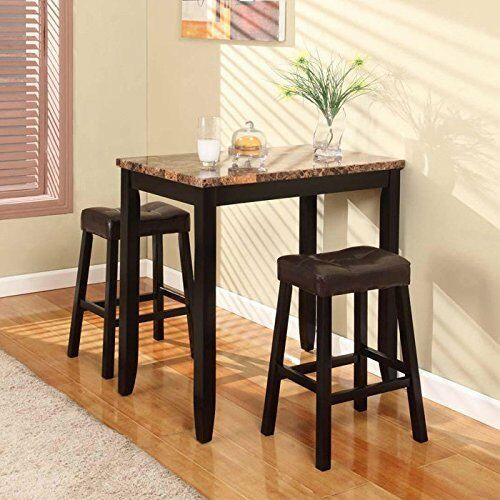 Small Wood Kitchen Table
 Counter Height Table Stools 3 Piece Brown Marble Breakfast