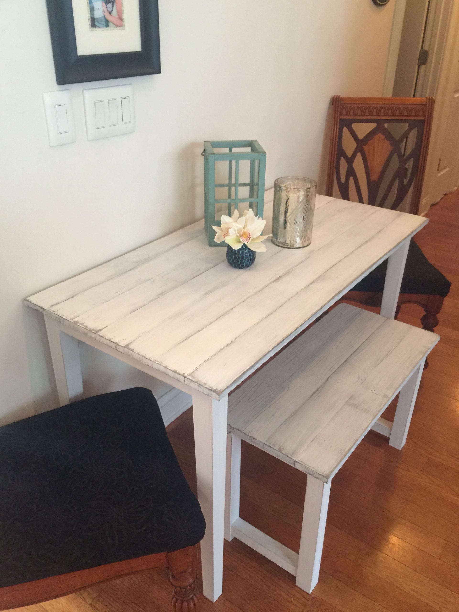 Small Wood Kitchen Table
 Small farmhouse table for small room Bench and distressed