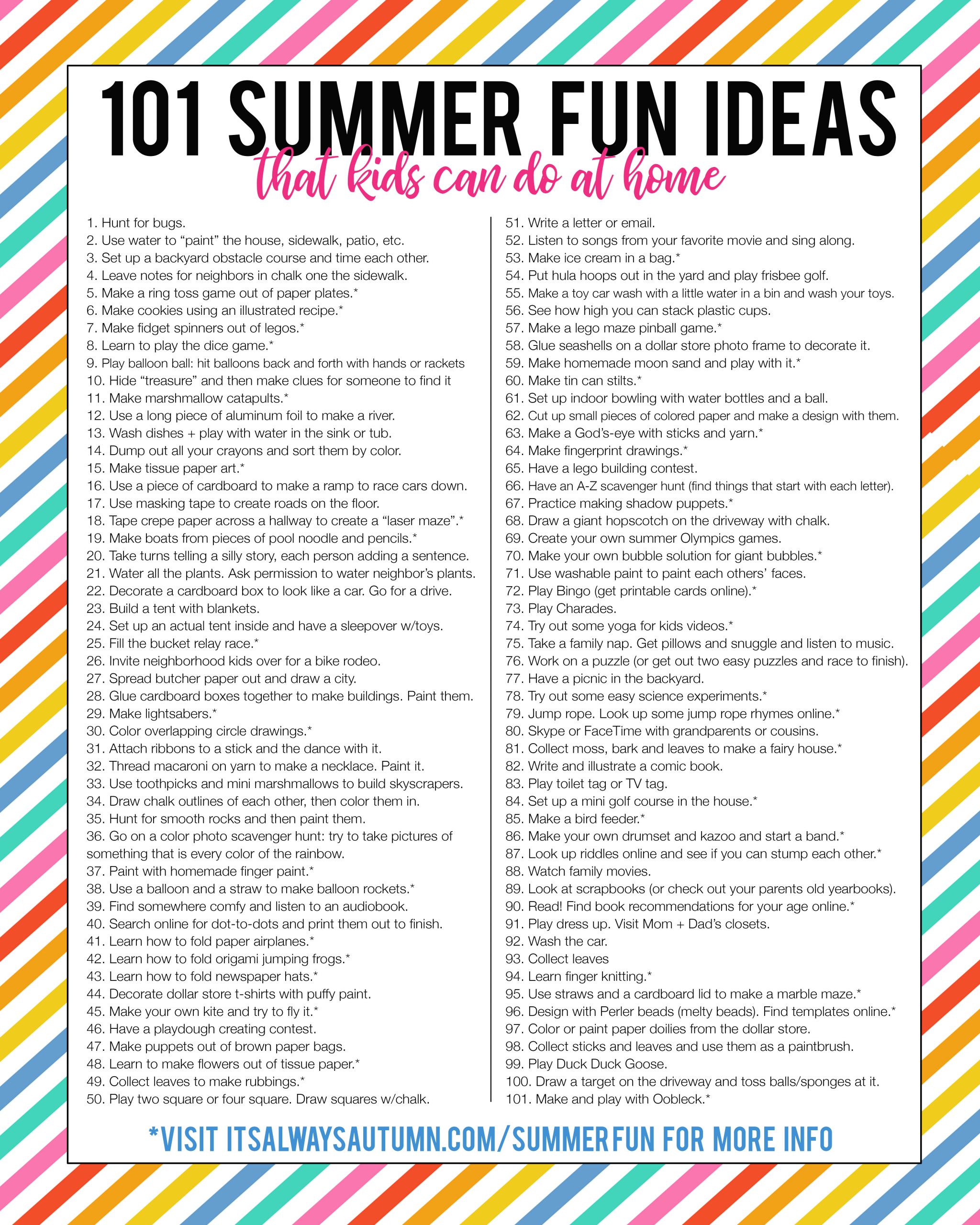 Summer Activities At Home
 101 awesome summer activities for kids they can do at home