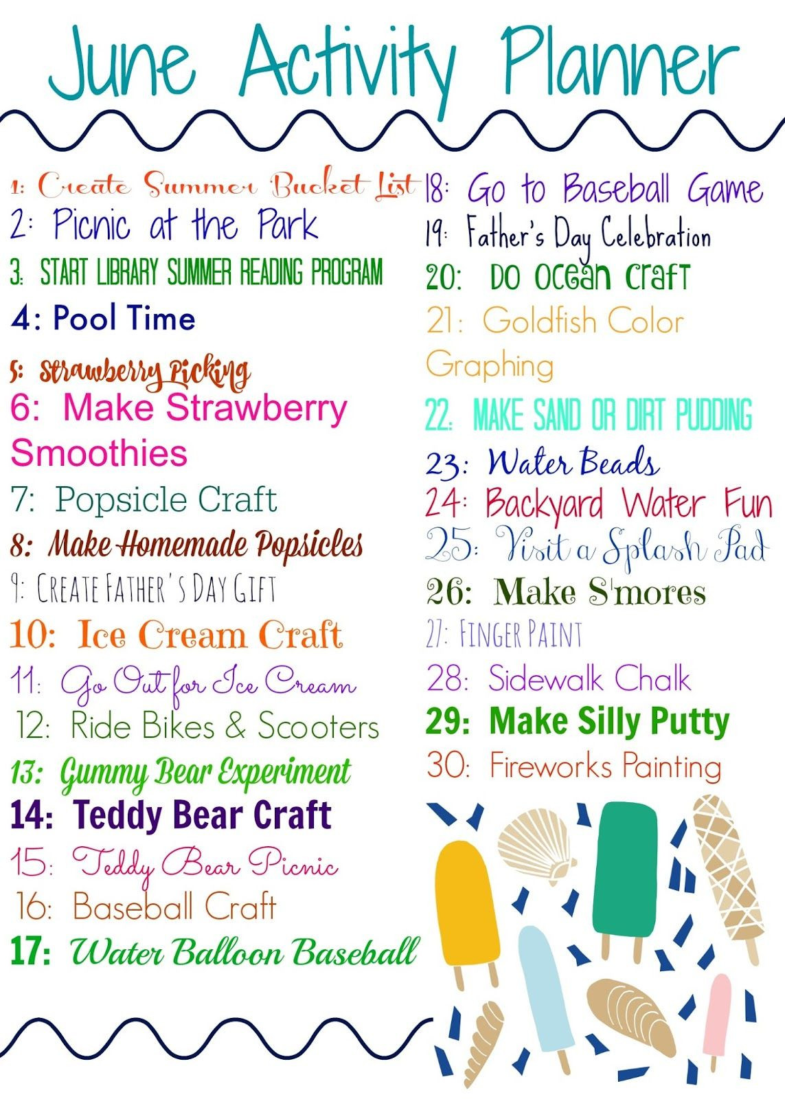 Summer Activities At Home
 June Activity Planner for Kids & Free Printable