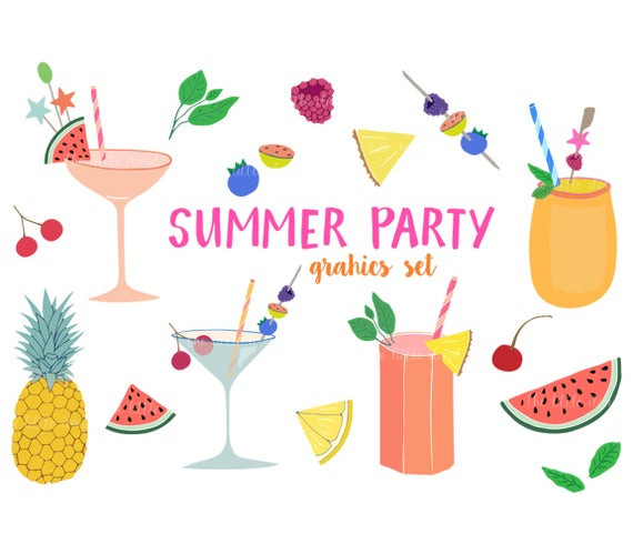 Summer Party Clipart
 Summer party clipart cocktails fruit watermelon pineapple