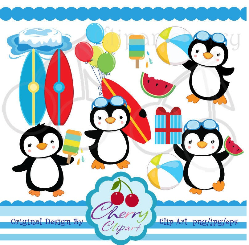 Summer Party Clipart
 Summer Party Boy Penguin Digital Clipart Set for Personal and