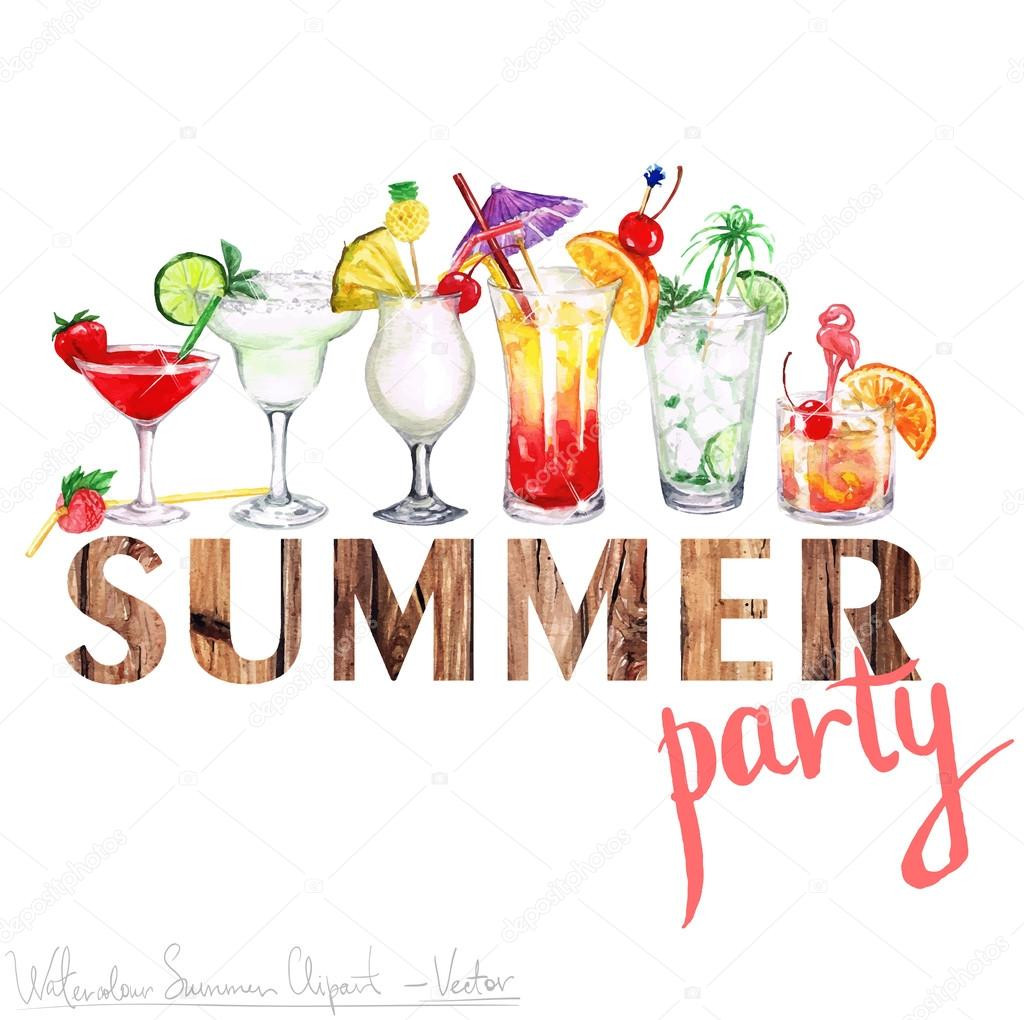 Summer Party Clipart
 Summer Party Vector Watercolor Clipart — Stock Vector
