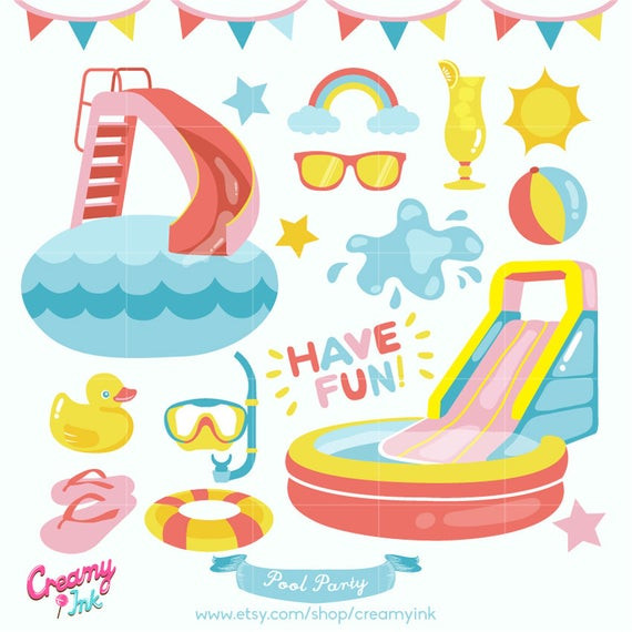 Summer Party Clipart
 Fun Pool Party Digital Vector Clip art Summer Clipart Design