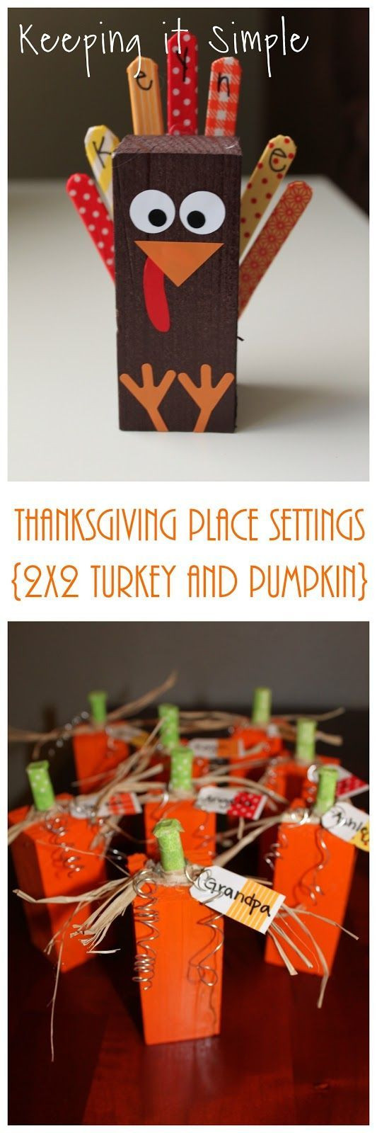 Thanksgiving Wood Crafts
 Thanksgiving Place Settings 2x2 Wood Turkey and Pumpkin