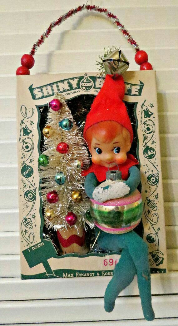Vintage Christmas Decorating Ideas
 Vintage Ornament Box with Shiny and Brite Christmas Wall