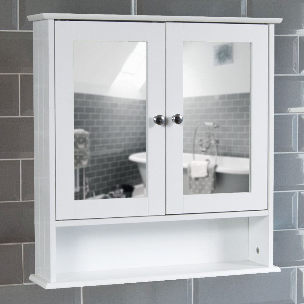 Wall Mount Bathroom Cabinet White
 Mirrored Bathroom Cabinet Double Doors Bath Wall Mounted