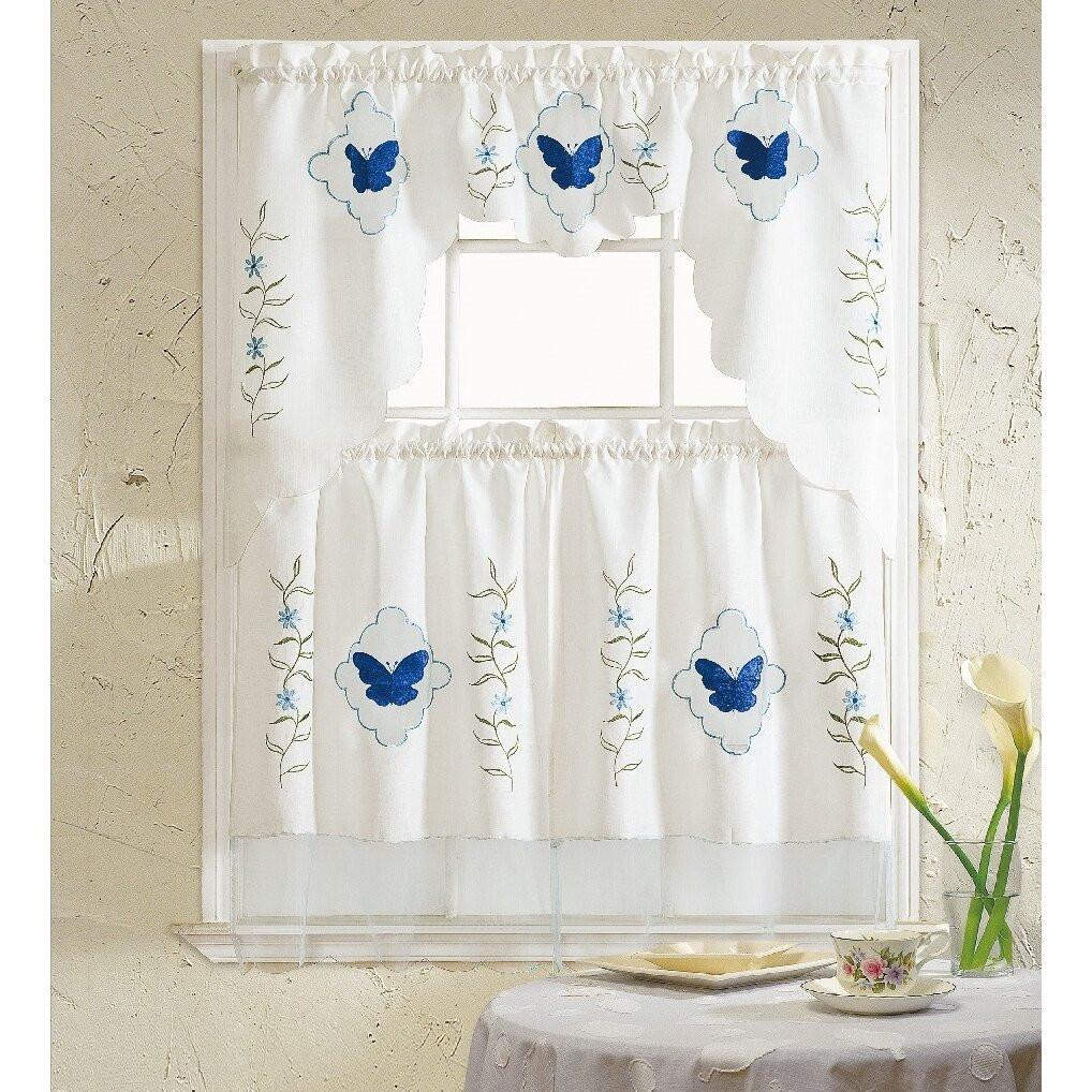 Wayfair Kitchen Curtains
 Daniels Bath Butterfly Blue 3 Piece Kitchen Curtain Set