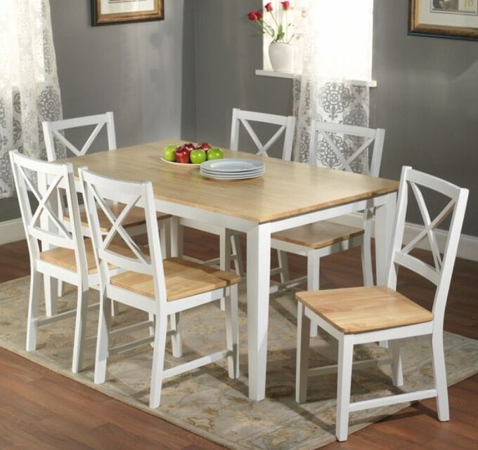 White And Wood Kitchen Table
 7 Pc White Dining Set Kitchen Room Table Chairs Bench Wood