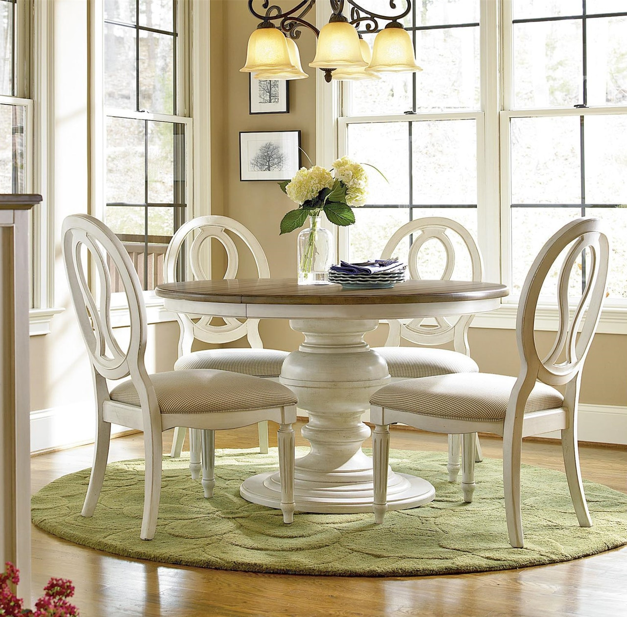 White And Wood Kitchen Table
 Country Chic 5 Piece Round White Dining Table Set