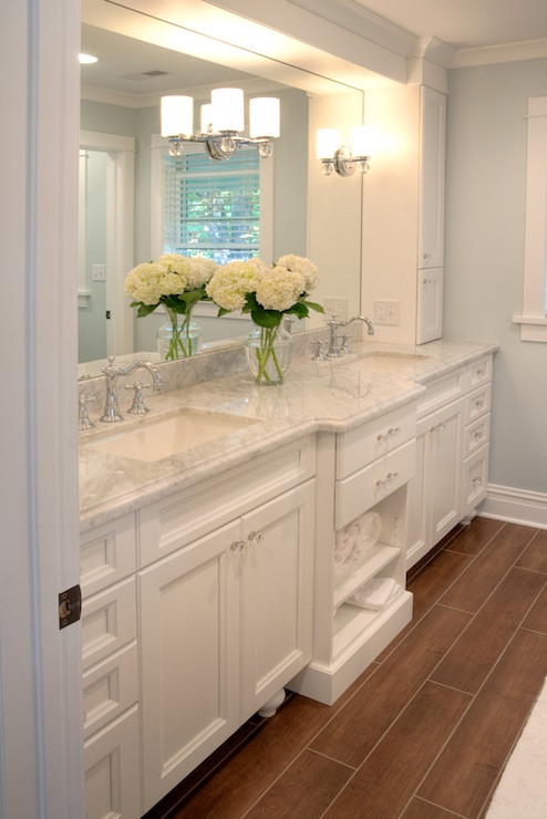 White Cabinet Bathroom
 White Carrera Marble Countertops Traditional bathroom