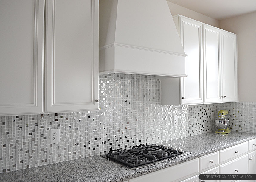 White Glass Backsplash For Kitchen
 White Glass Metal Backsplash Tile Luna Pearl Granite